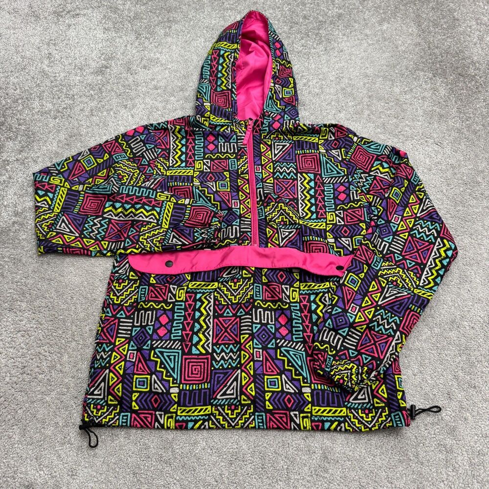 Black Jack Geometric Anorak Windbreaker Jacket Womens Small Vintage 90s Style
